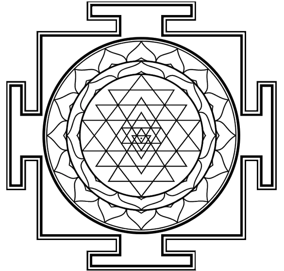 Image of a Hindu Sri Yantra. The Sri Yantra used to achieve success, immense wealth, spiritual growth, and overall prosperity